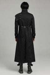 Black Stand Collar Slim Detachable Shoulder Pad Men's Gothic Coat - Product - 4