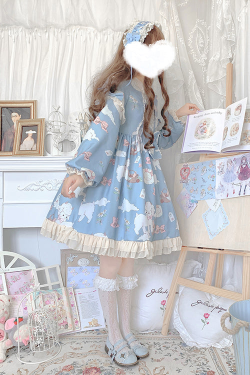 Doll Collar Lantern Sleeves Cute Sheep Print Sweet Lolita OP Dress - Product - 4