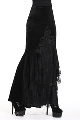 Black Velour Lace Spliced Women's Gothic Mermaid Maxi Skirt - Product - 10