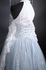 Blue [Snow Lily] Print Ruffle Hanayome Embroidery Bowknot Lace-Up Sweet Elegant Princess Lolita Skirt Set - Product - 7