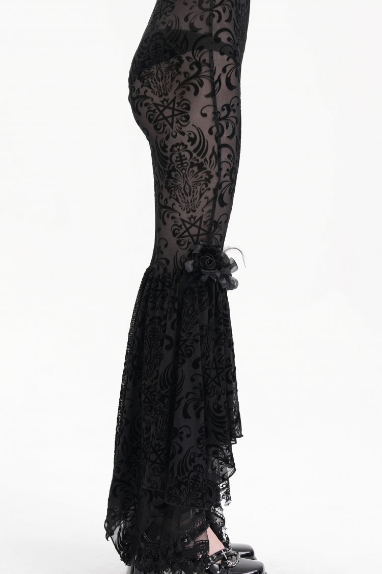 Black Embroidery Lace Sheer Mesh Tassels Women's Gothic Pants - Product - 7