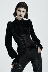 Red Jacquard Lace-Up Slim Women's Corset - Red - 2