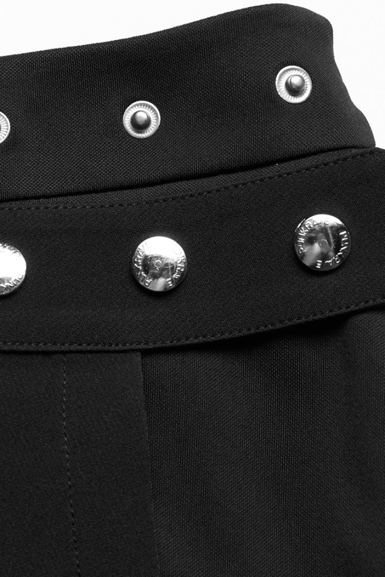 Black Fake Two Pieces Side Metal Buckle Women's Punk Skirt - Product - 6