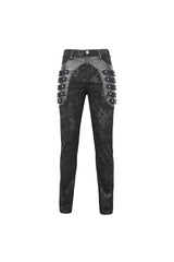 Black Multi Buckle Distressed  Print Men's Punk Pants - Product - 8