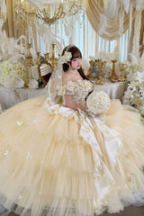 Apricot [Heart’s Beloved Rose] Sleeveless Ruffled Hanayome Bow Lace Lace-Up Sweet Lolita Jsk long Dress - Product - 7