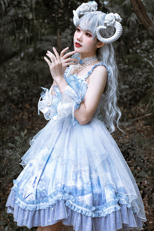 Blue Ruffled Stitching Seam 3D Print Sweet Lolita JSK Dress - Product - 2