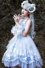 Blue Ruffled Stitching Seam 3D Print Sweet Lolita JSK Dress - Product - 2