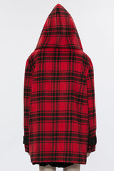 Black/Red Plaid Print Hooded Women's Punk College Style Coat - Product - 3