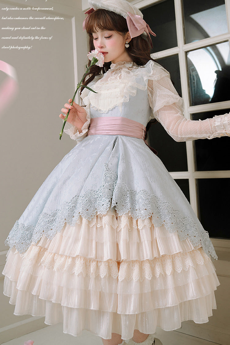 Multi-Color Cream Layers Ruffle Asymmetrical Cardigan Bowknot Sweet Lolita Jsk Dress - Product - 9