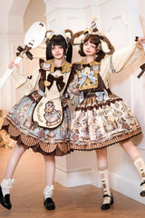[Bear Cookies] Print Long Sleeves Ruffle Bowknot Sweet Lolita OP Dress 2 Colors - Product - 4