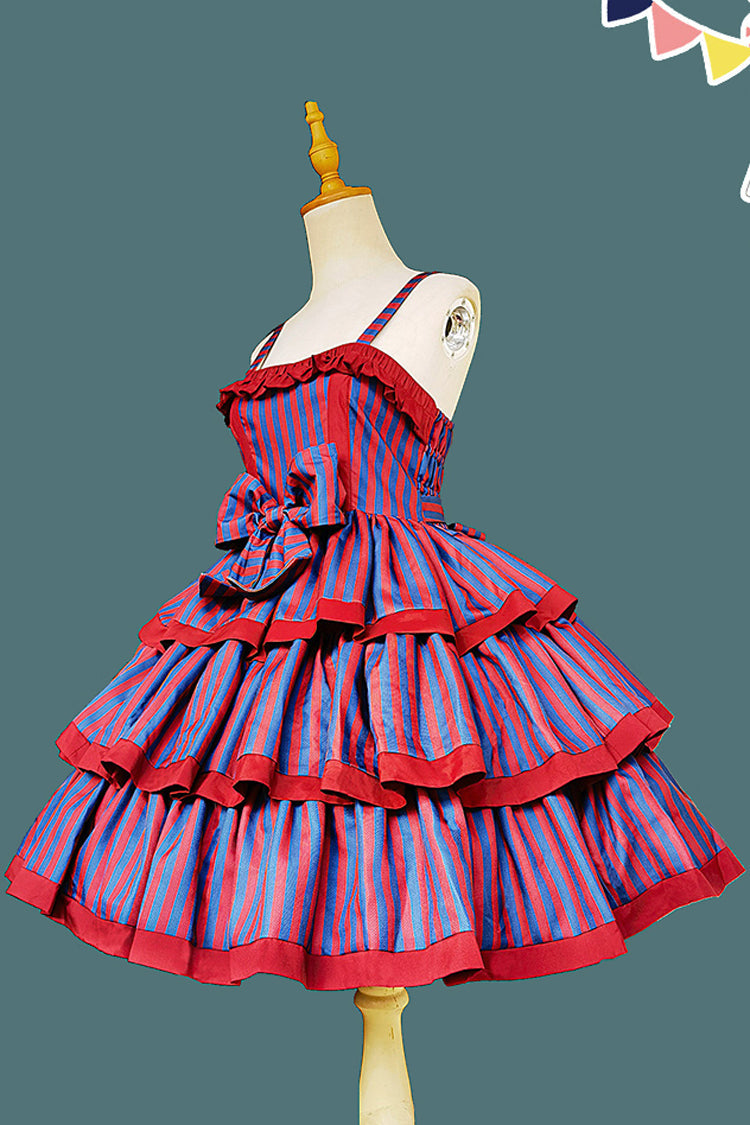 Stripe Print [Cloth Cat] Triple-Layered Ruffle Bowknot Sweet Lolita Dress 4 Colors - Product - 11