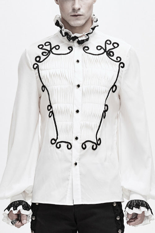 White Chiffon Hand Embroidered Mens Gothic Blouse - White - 1