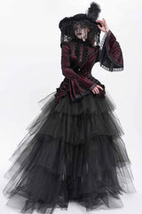Red Stand Collar Long Trumpet Sleeves Ruffle Swallow-tailed Women's Gothic Blouse - Product - 12