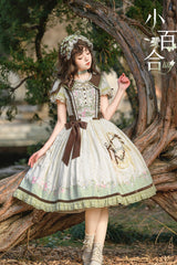 Green/Ivory [Lily] Short Sleeves Print Ruffle Embroidery Bowknot Lace Sweet Elegant Lolita Dress - Product - 8