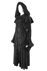 Black Flared Sleeved Fluffy Long Women's Gothic Coat With Hood - Product - 8