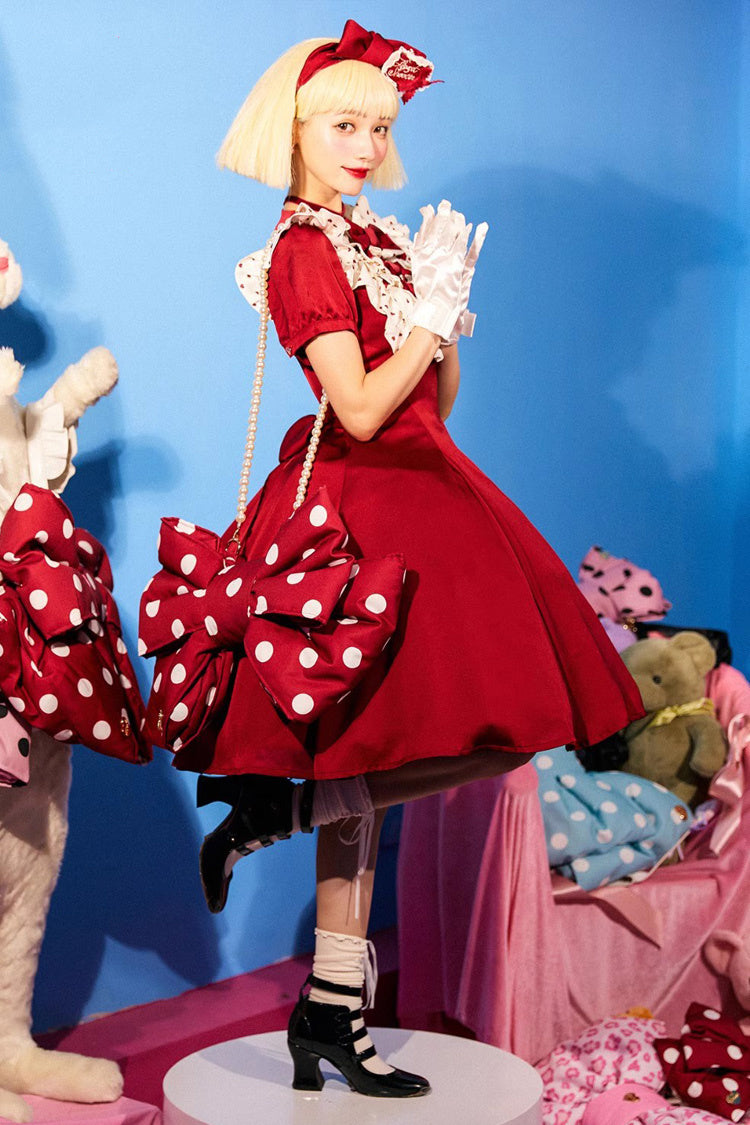 Red/White Polka Dot Print Bowknot Shaped Sweet Lolita Backpack - Product - 12