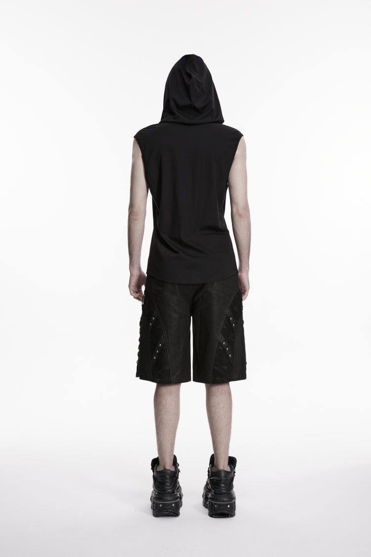 Black Lace-Up Studded Eyelet Men's Punk Cool Shorts - Product - 5
