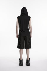Black Lace-Up Studded Eyelet Men's Punk Cool Shorts - Product - 5