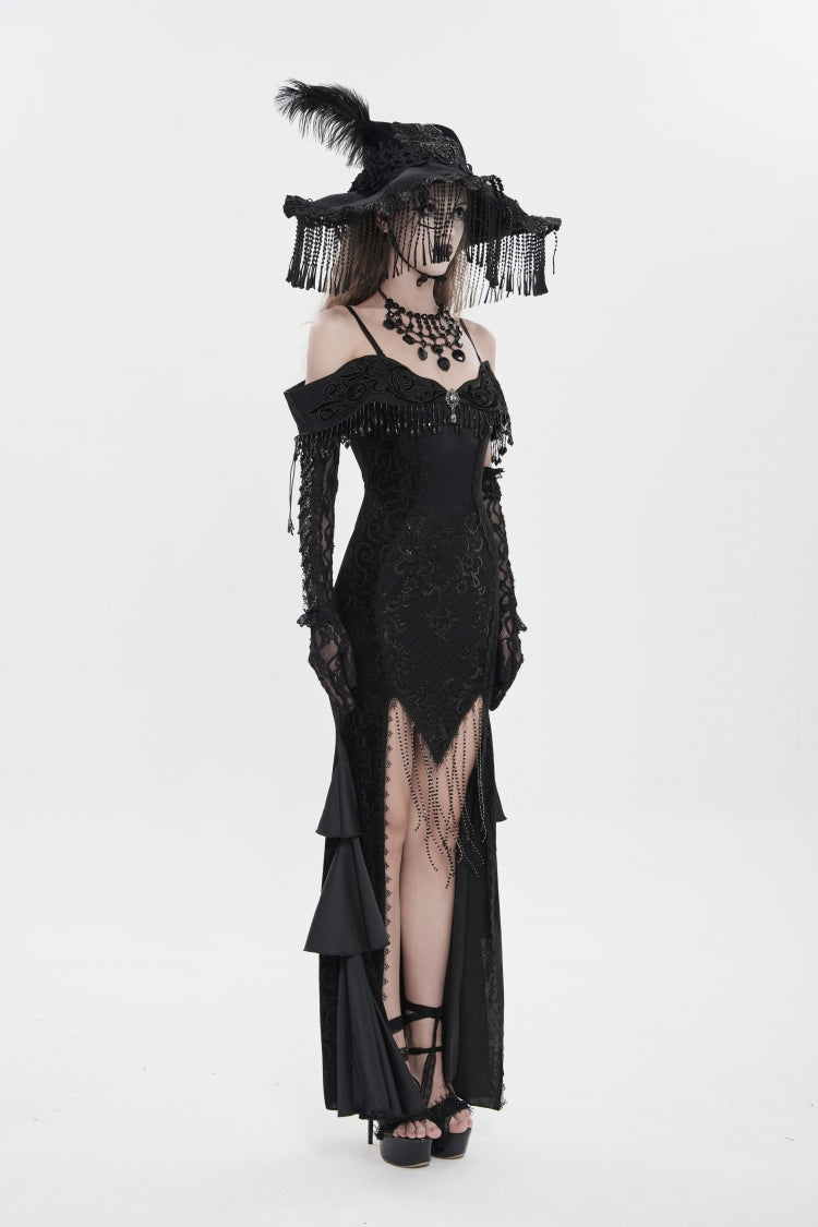 Black Off Shoulder Sleeveless Embroidered Lace Slim Women's Gothic Gorgeous Strapless Dress - Product - 3