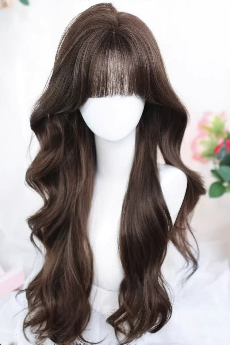 Ash Brown Big Wavy Curls Effortless Chic No-Prep Sweet Lolita Wig - Ash-Brown - 1