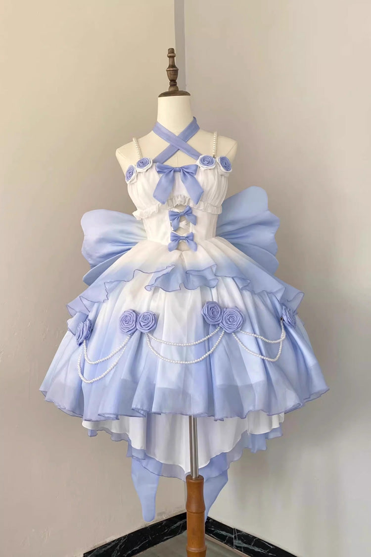 Gradient Blue Hanayome Hollow Bowknot Sweet Princess Lolita Dress - Product - 3
