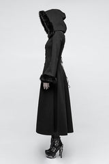 Black Hooded Print Womens Single-Breasted Long Maxi Gothic Coat - Product - 3