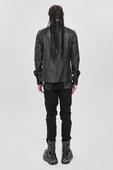 Black Lapel Collar Long Sleeves Buckled Strappy Chain-Decorated Men's Punk Shirt - Product - 7