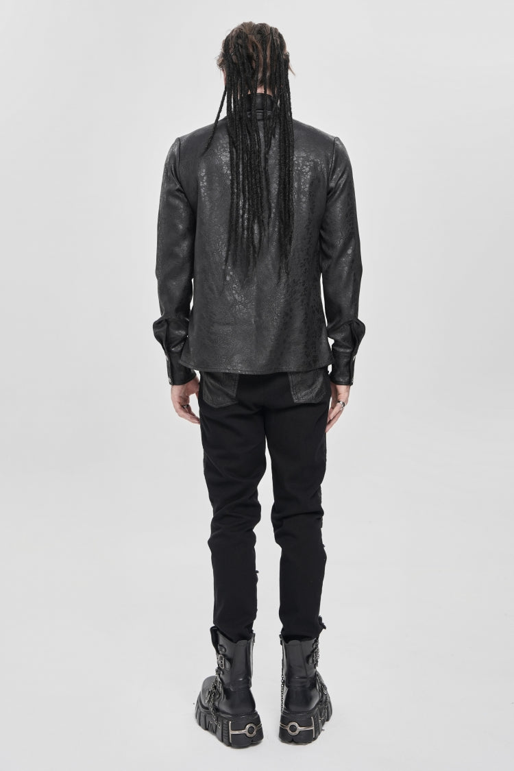 Black Lapel Collar Long Sleeves Buckled Strappy Chain-Decorated Men's Punk Shirt - Product - 7