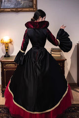 Wine Red Print Medieval Court Gothic Victorian Lolita Dress - Product - 7
