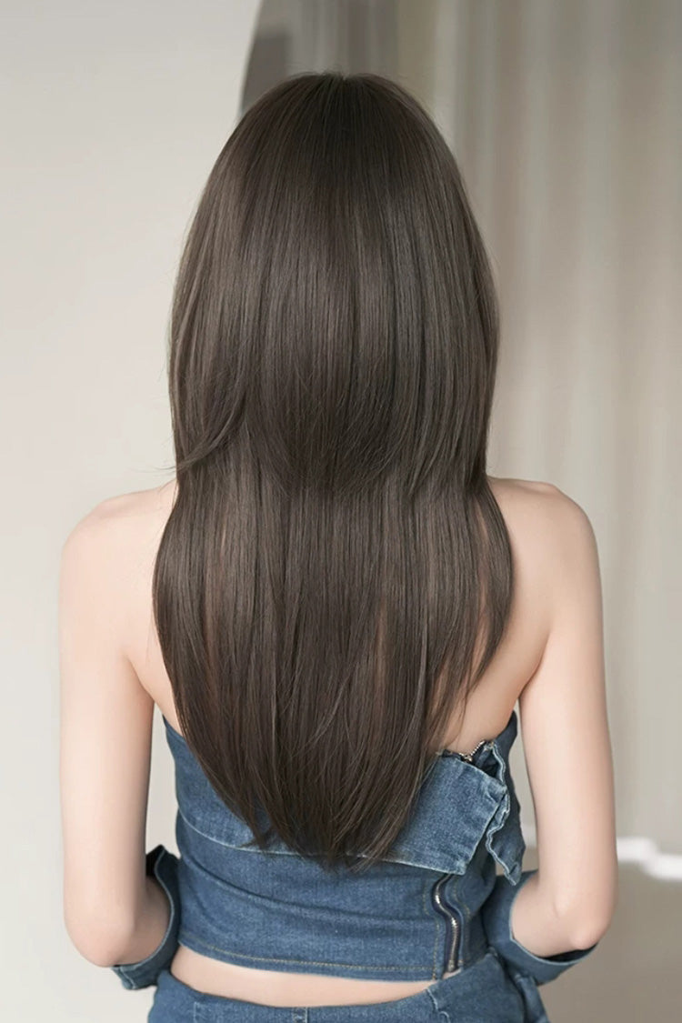 Cool Brown Japanese Style High Layers Hime Cut Long Straight Sweet Lolita Wig - Product - 4