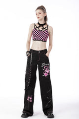 Black Dangerous Bear Chain-Decorated Women's Grunge Bell Bottom Pants - Product - 12