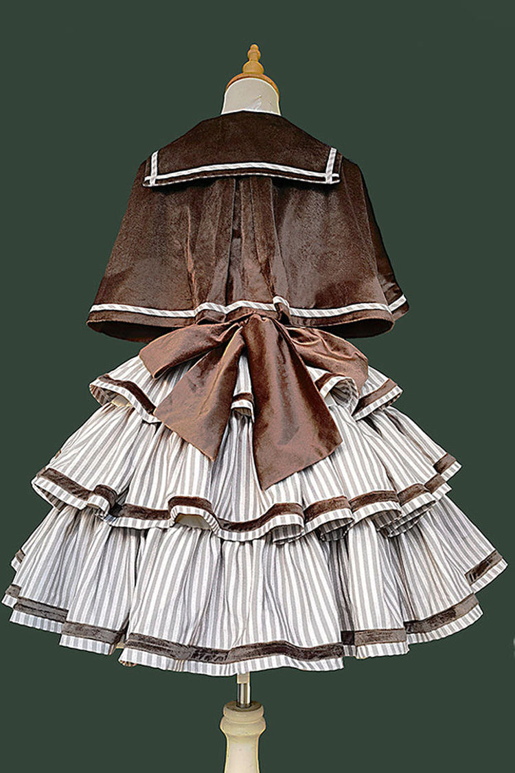 [From Afar] Sleeveless Triple-Layered Stripe Print Bowknot Sweet College Style Lolita Dress 2 Colors - Product - 12