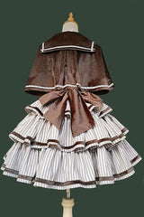 [From Afar] Sleeveless Triple-Layered Stripe Print Bowknot Sweet College Style Lolita Dress 2 Colors - Product - 12