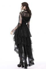 Black Spider Exaggerated Long Flared Sleeves Lace-Up Sheer Women's Gothic Cape with Hood - Product - 8