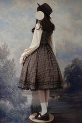 Brown [Poem of Greina] V Collar Sleeveless High Waisted Printed Classic Elegant Lolita Jsk Dress - Product - 3