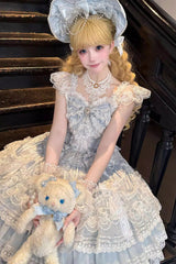Blue [Moonlit Sakura Ode] Sleeveless Multi-Layered Ruffled Bow Lace Sweet Lolita Dress - Product - 6