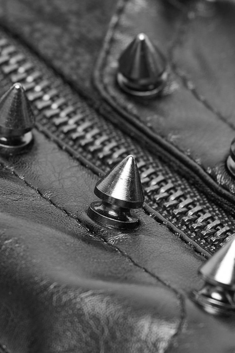 Black Faux Leather Metal Rivet Buckle Men's Steampunk Gloves - Product - 7