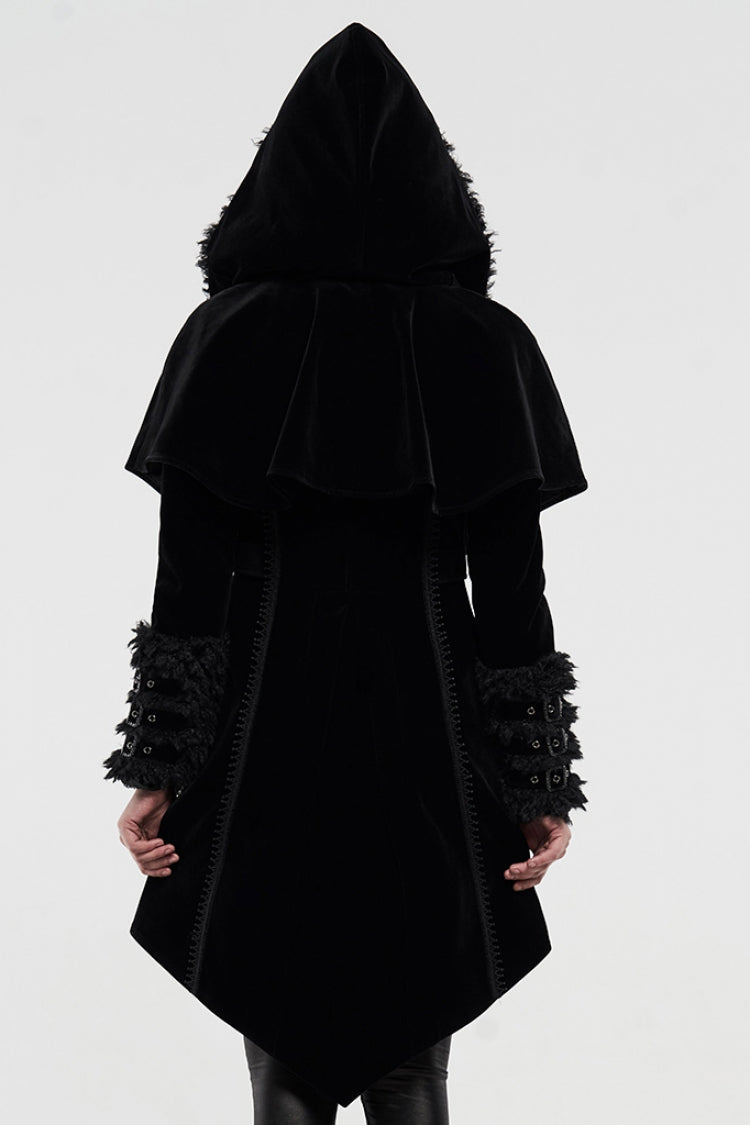 Black Long Sleeves Metal Buckle Hooded Womens Gothic Cloak Coat - Product - 3