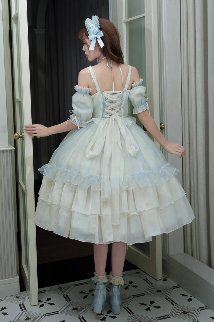 [Goodnight Camellia] Sleeveless Ombre Multi-Layered Printed Ruffled Lace Fishbone Sweet Lolita Jsk Dress 3 Colors - Product - 13