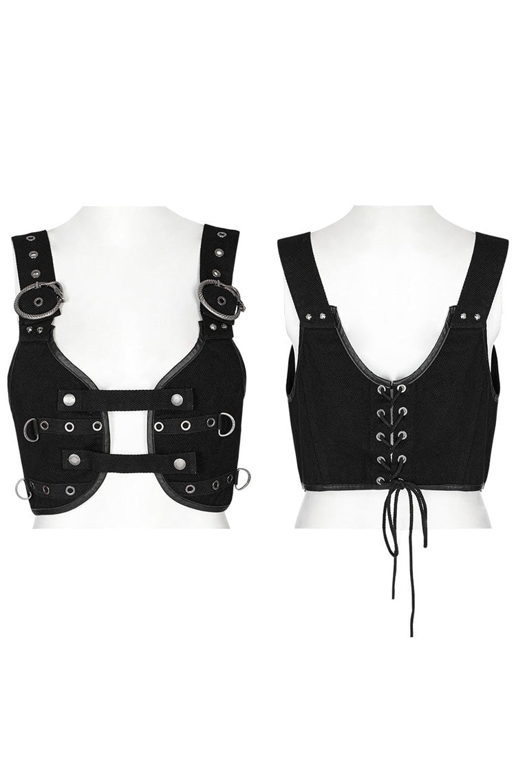 Black Adjustable Metal Snake Buckle Womens Steampunk Vest - Product - 5