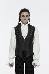 Black Sleeveless Jacquard Buckle Zip Men's Gothic Waistcoat - Black - 1