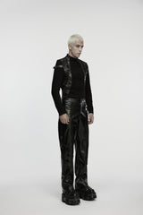 Black Zippered Eyelet Men's Punk Faux Leather Pants - Product - 3