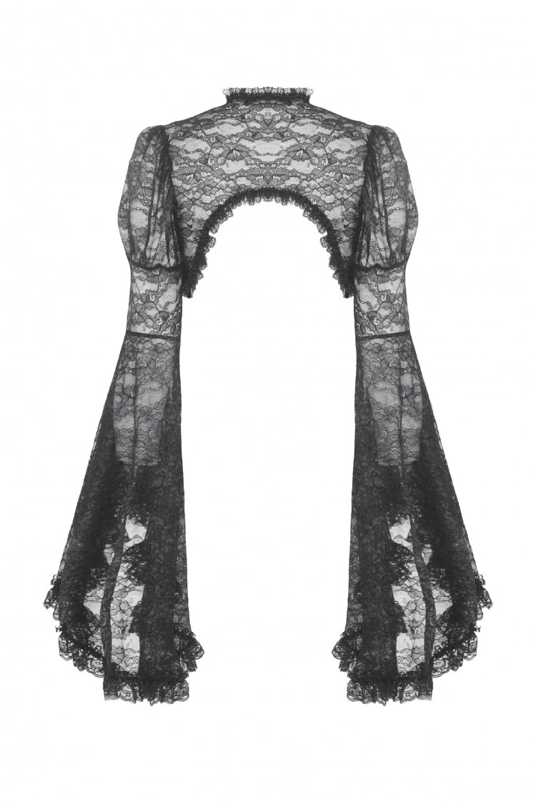 Black Long Flared Sleeves Ruffled Lace Women's Gothic Cape - Product - 13