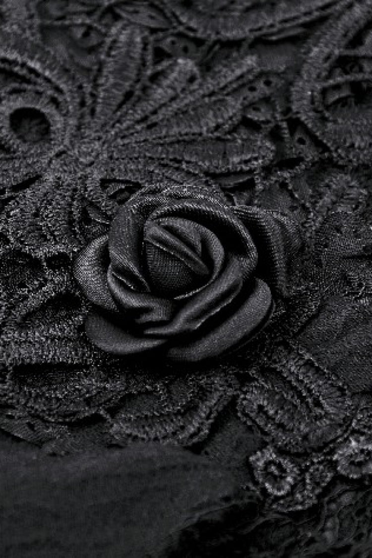 Black Sleeveless Rose Lace Lace-Up Women's Gothic High Low Dovetail Slip Wedding Dress - Product - 14