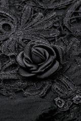 Black Sleeveless Rose Lace Lace-Up Women's Gothic High Low Dovetail Slip Wedding Dress - Product - 14
