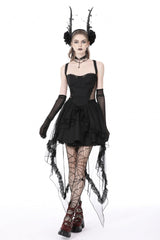 Black Sleeveless Lace-Up Layered Swallowtail Lace Women's Gothic Wedding Dress - Black - 1