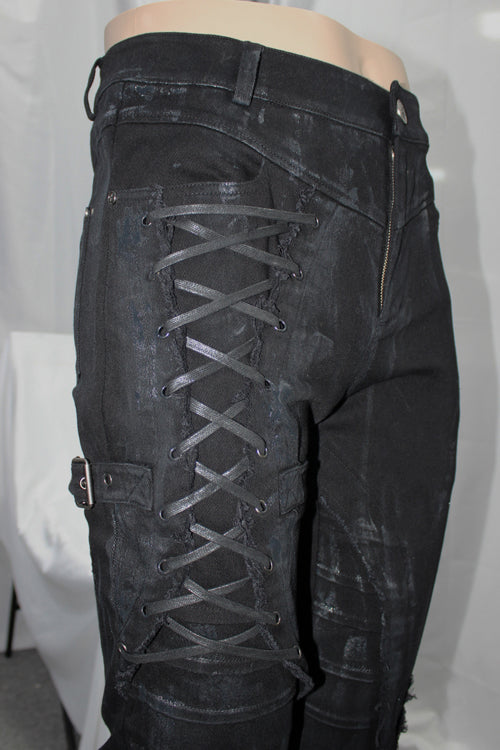 Black Punk Mecha Hand Painted Slim Mens Pants - Product - 5
