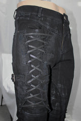 Black Punk Mecha Hand Painted Slim Mens Pants - Product - 5