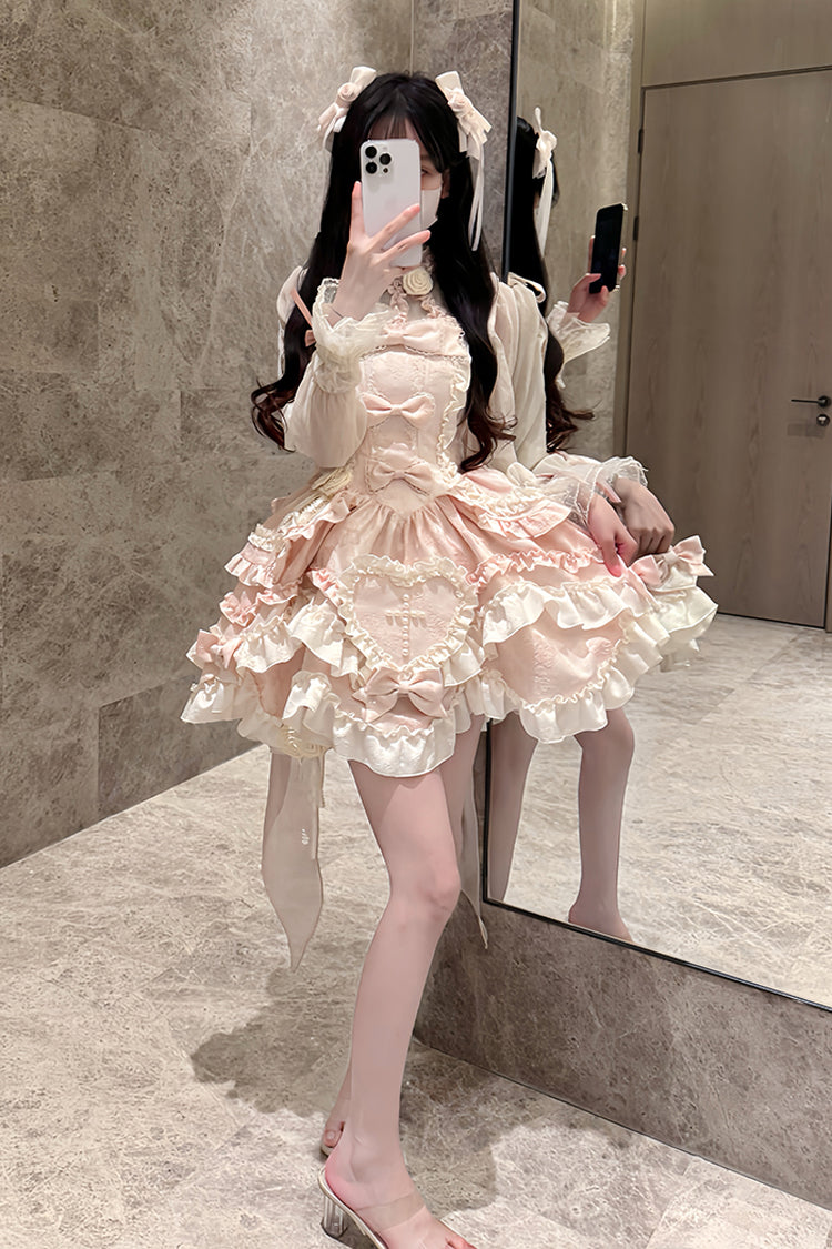 Pink [Heart of Butterfly] Halterneck Sleeveless Multi-Layered Ruffle Embroidery Princess Ballet Lolita Jsk Dress Set - Product - 6