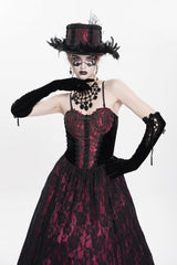 Red Jacquard Embroidery Floral Beaded Women's Gothic Long Slip Dress - Product - 9